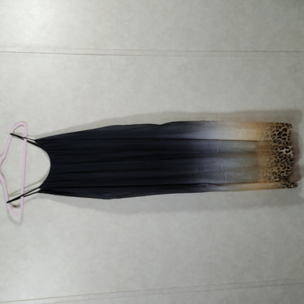 Sleeveless Ombre Leopard Hem Maxi Dress - Black to Tan